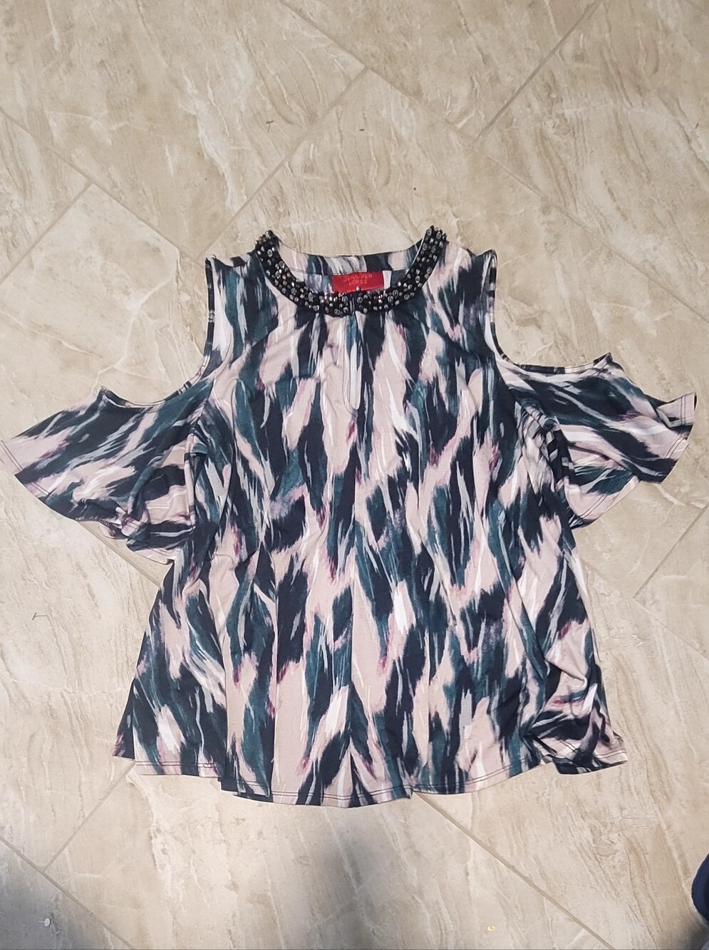 5 For $25 Jennifer Lopez Cold-Shoulder Blouse in Navy and Blush
